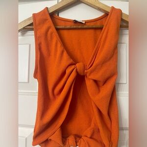 Twist | Orange Sleeveless Knot-Front Top